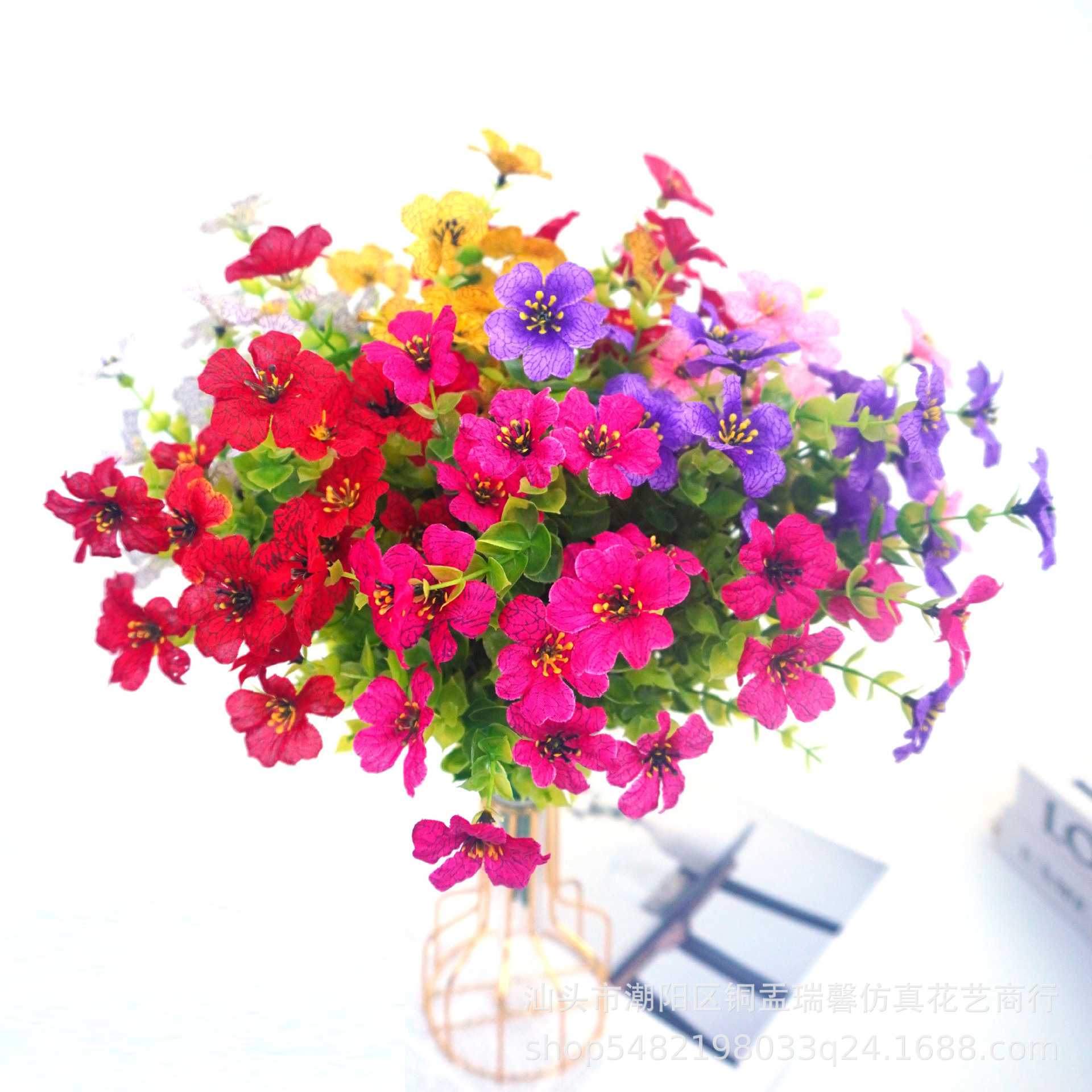 仿真花DIY发饰配件/假花/5朵塑膠花/仿真花/假花批发产品图
