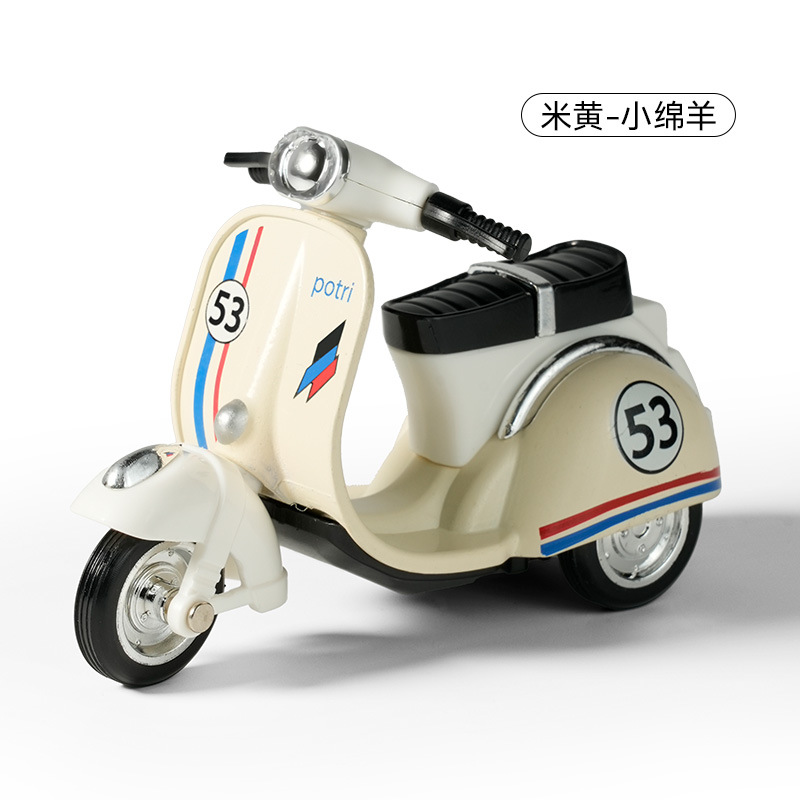 Wholesale of cross-border Q-version alloy rebound little sheep model car ornaments, toys, cute motorcycle keychains and pendants details Picture