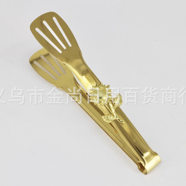 轻奢金色向日葵花多功能不锈钢食物夹子面包夹蔬菜沙拉牛排食品夹