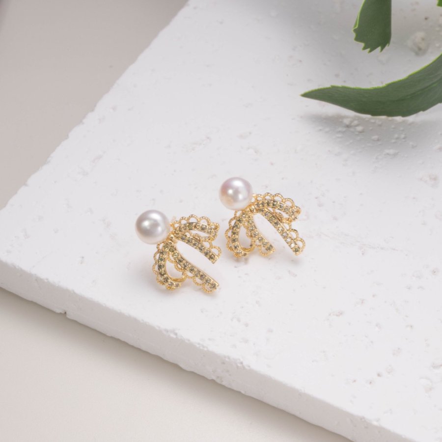 New high-quality copper-plated real gold S925 silver needle freshwater pearl stud earrings with a fresh and elegant style Specification drawing