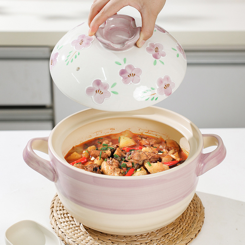 Tao Bao Wang Japanese-style fresh and light hand-painted earthenware pot, ceramic soup pot, high-temperature resistant stew pot, household soup pot, clay pot Specification image