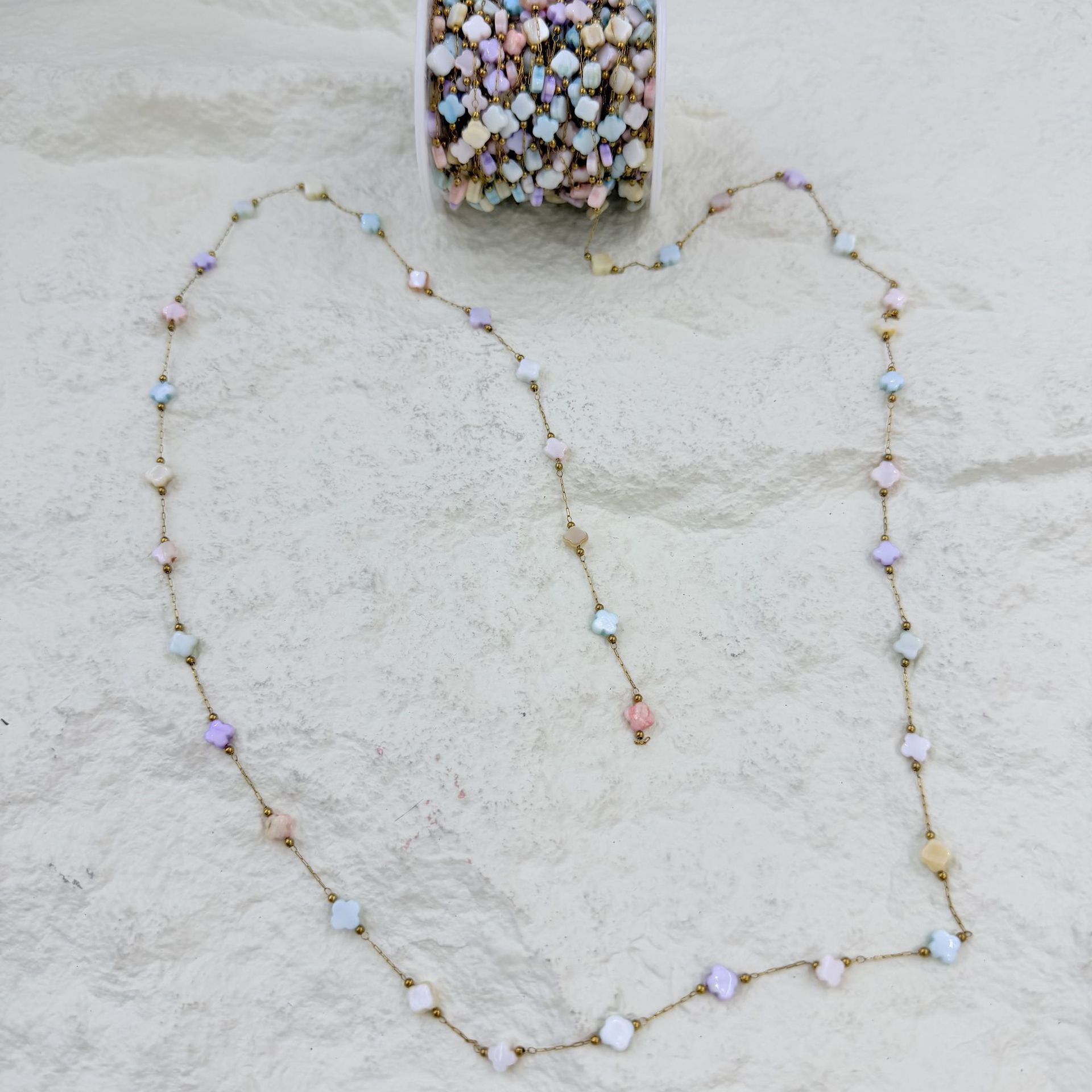Wholesale of cross-border fresh and light-colored four-leaf anise-series bead fine chain semi-finished products for diy necklaces and hair accessories details Picture