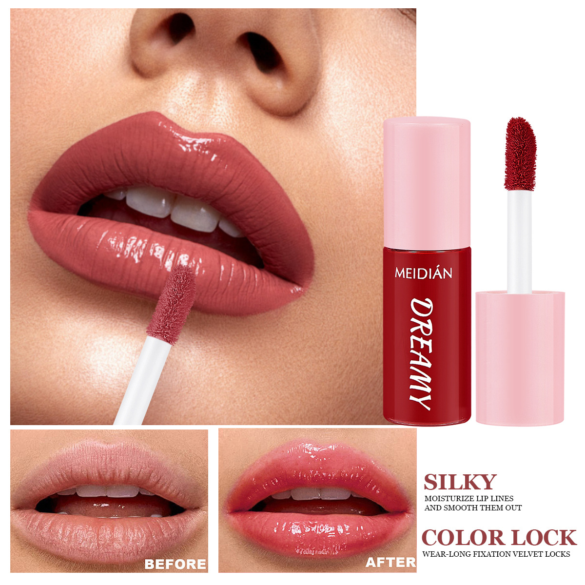 【 Cross-border Exclusive 】MEIDIAN Non-stick Lip Gloss 10-piece Set Box Wholesale Non-fading Lip gloss details Picture