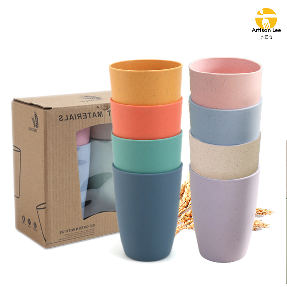 小麦秸秆杯子大肚杯简约水杯牛奶杯大容量漱口杯咖啡杯酒店刻字杯白底实物图