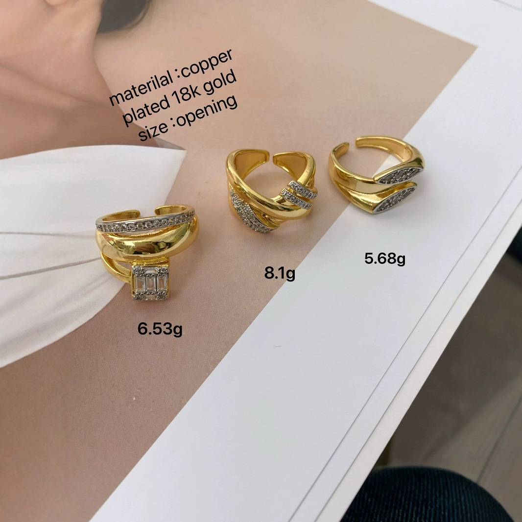 European and American fashion, light luxury, irregular geometric opening ring, women's design sense, niche personality zircon ring Specification drawing