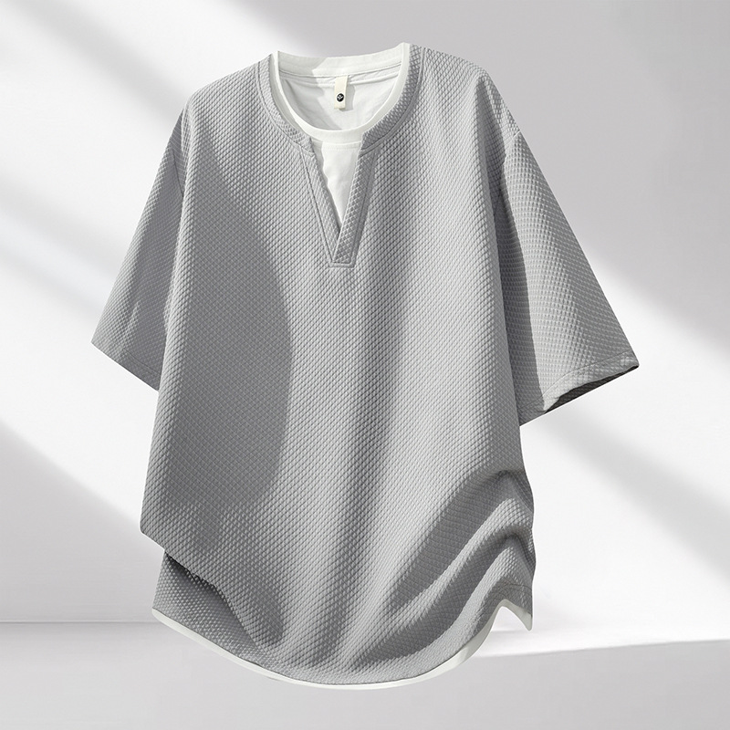 Two pieces of summer trendy brand loose and casual round-neck short-sleeved men's T-shirts, creative and fashionable men's short-sleeved style details Picture