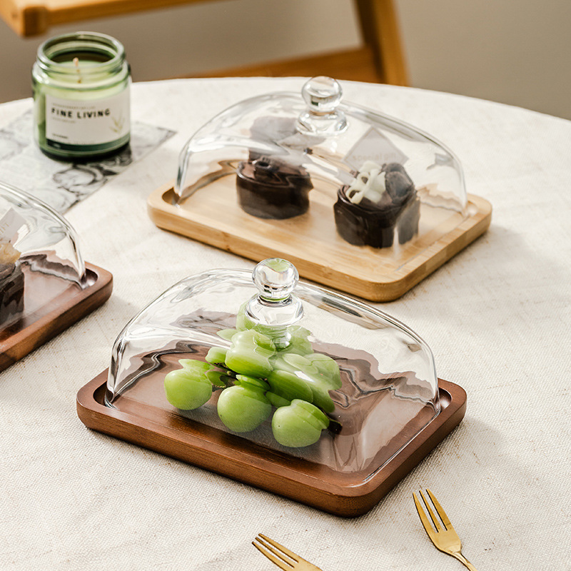 Light luxury wooden butter dish, glass-covered cheese box, butter and cheese pastry plate, cake and dessert display stand Application Scenario
