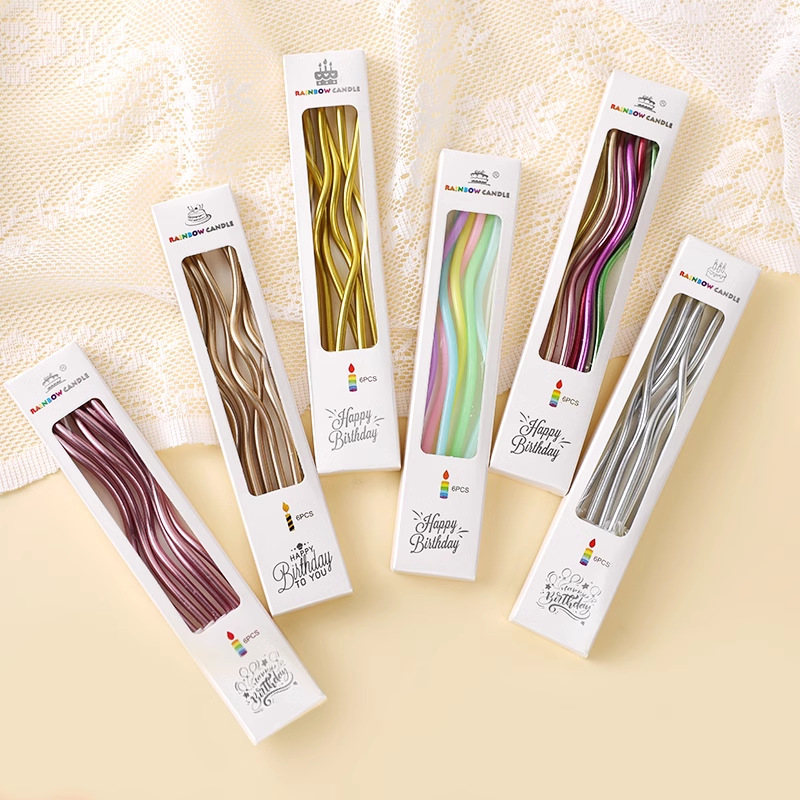 生日蛋糕蜡烛彩虹蜡烛ins风渐变彩色长杆蜡烛细长曲线生日蜡烛