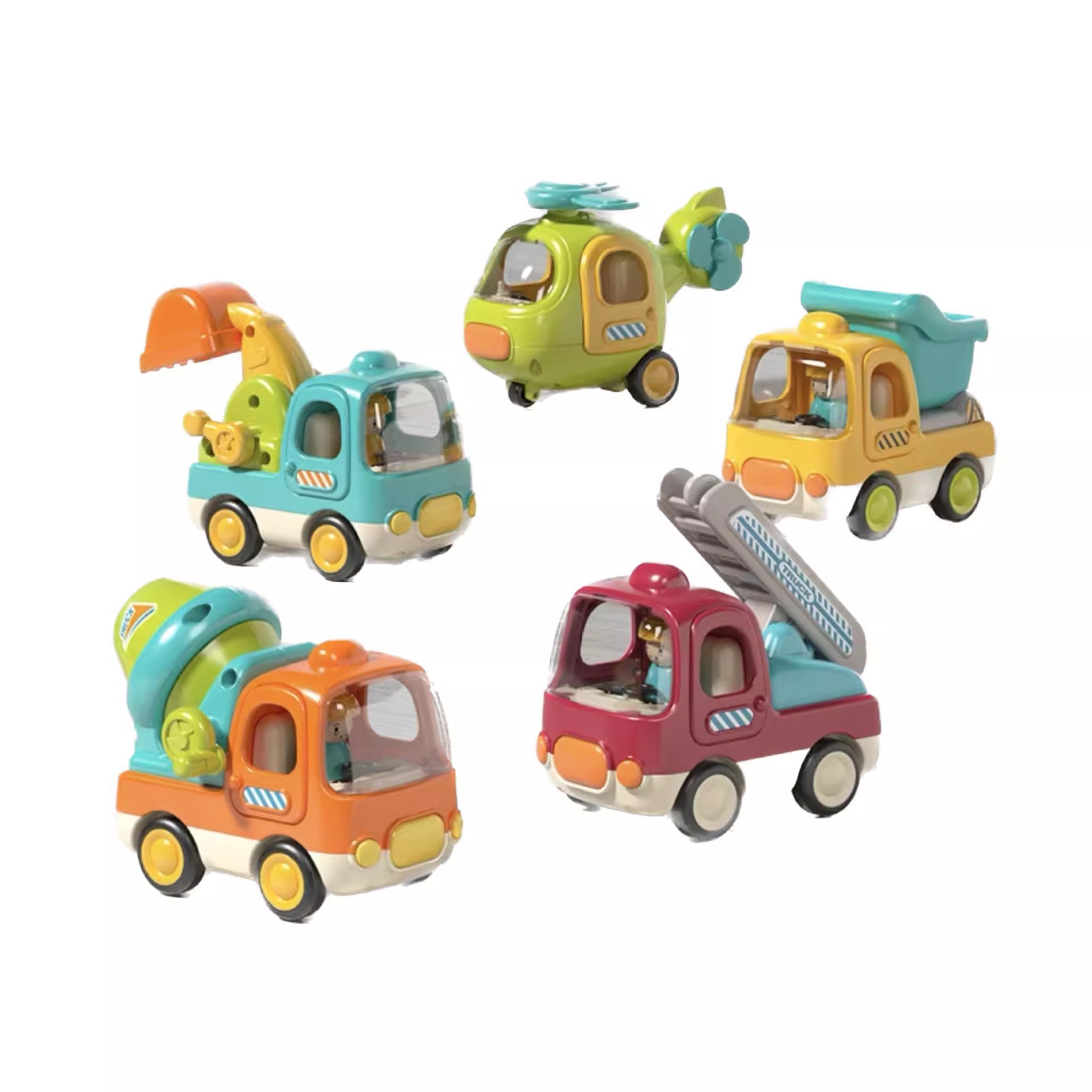 谷雨儿童小汽车玩具卡通惯性车男女宝宝婴儿益智玩具工程车套装白底实物图