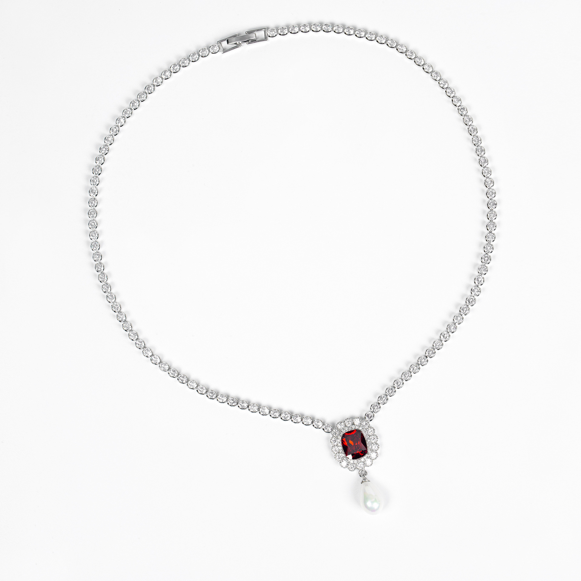 项链/珍珠/天然石项链/珍珠链条女款拼接气质/珍珠项链白底实物图