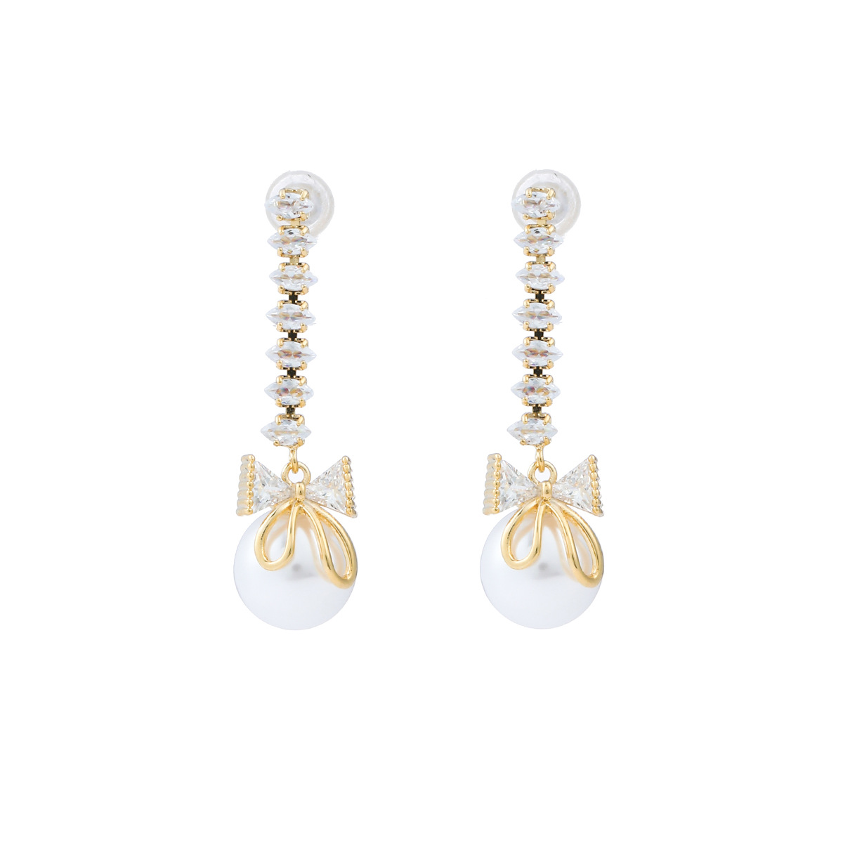 Gentle and lustrous pearl earrings, women's InS-style niche design sense S925 silver needle zircon bow earrings wholesale Item Picture