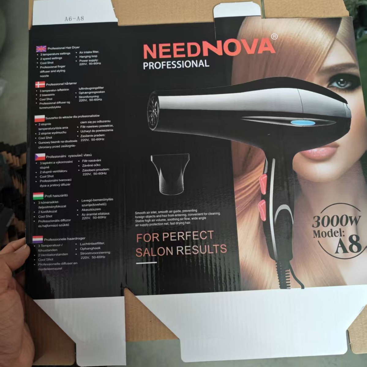 Cross-border hair salon hair dryer, household high-power cold and hot air blower, blue light strong wind force constant temperature dry power generation air dryer details Picture