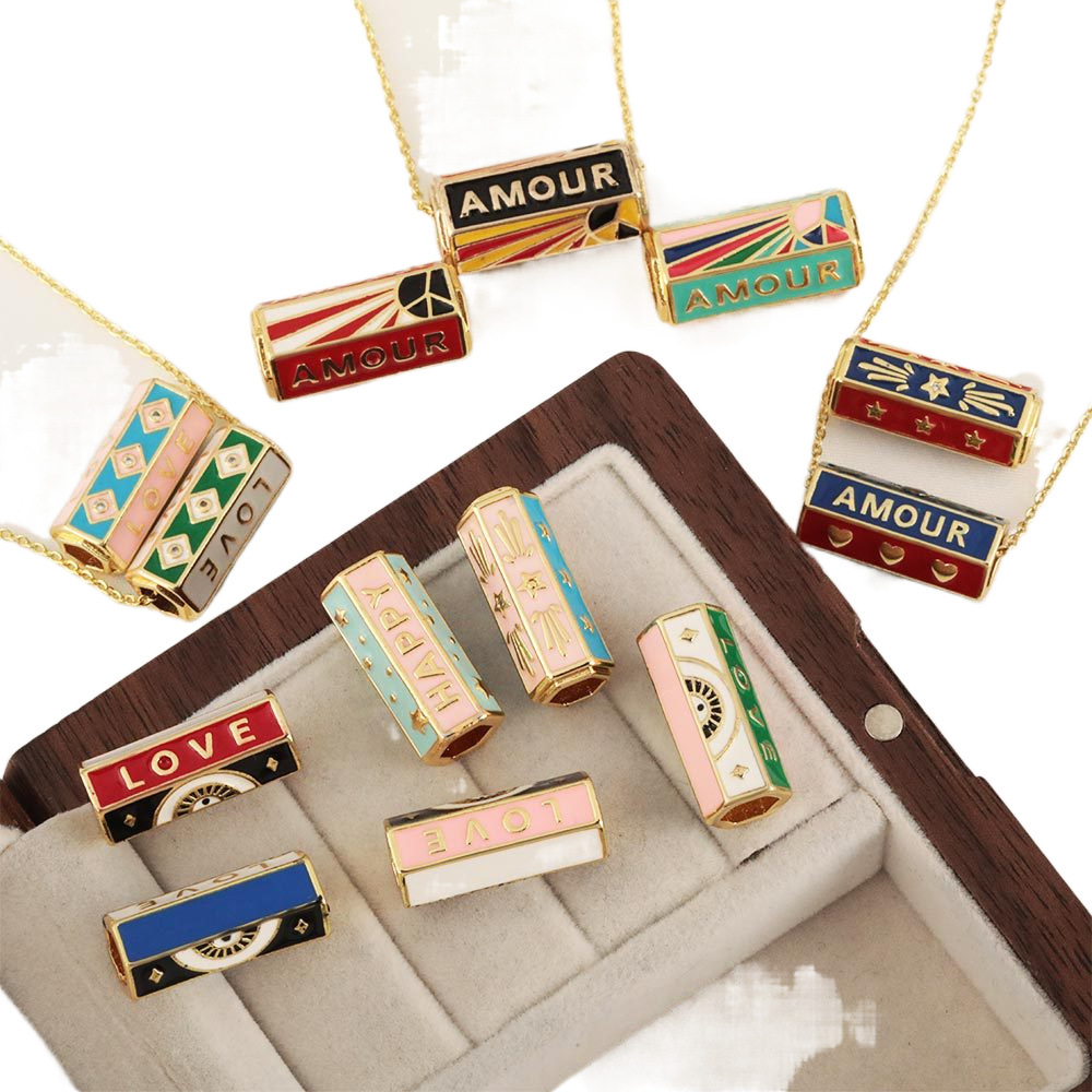 Copper-inlaid micro-zircon hexagonal bead oil drip Devil's Eye pendant, bracelet, necklace diy accessory manufacturer wholesale Item Picture