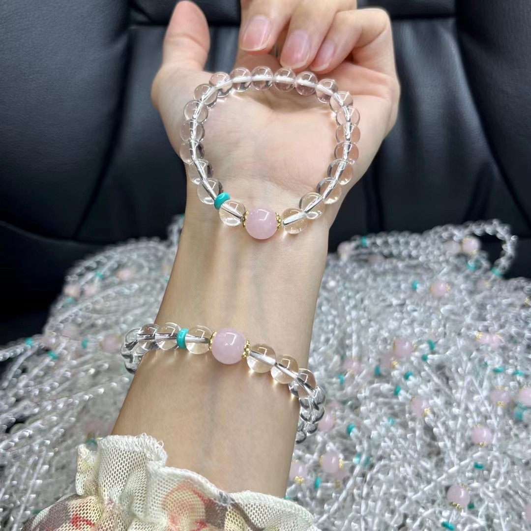 金昇源珠宝白水晶冰种手链马粉绿松新款女生休闲生日爆款设计闺蜜产品图