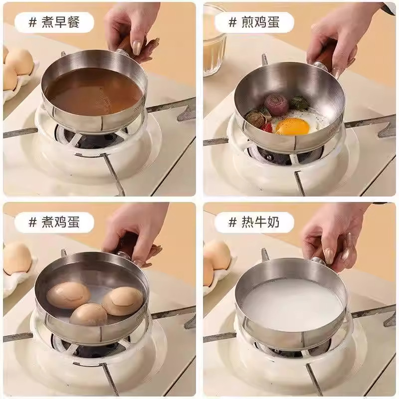 Baby food small pot, stainless steel instant noodle bowl with wooden handle, multi-purpose single-person pot for home and commercial use, milk pot, soup pot, oil-pouring pot Specification image