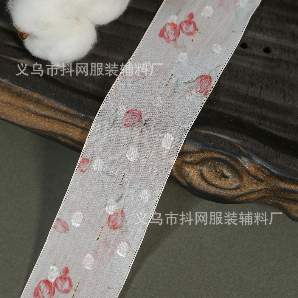 DIY colorful tulip flower snow gauze ribbon, bow hair accessory, printed ribbon, fresh flower material gift box, diy accessories details Picture