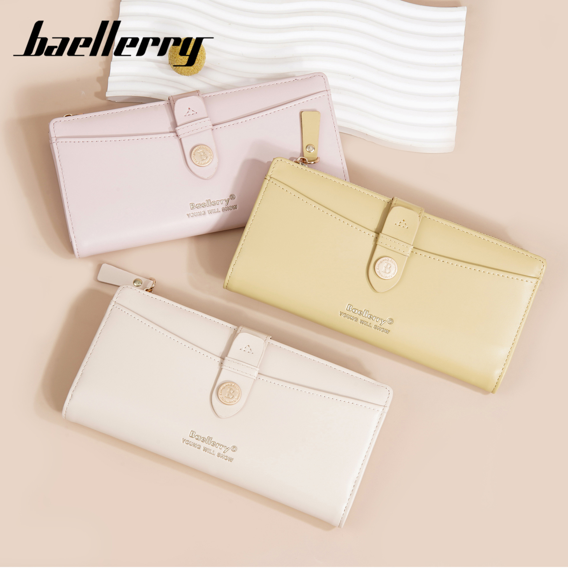 新款女士长款钱包 baellerry跨境多卡位拉链零钱包ins时尚手机包