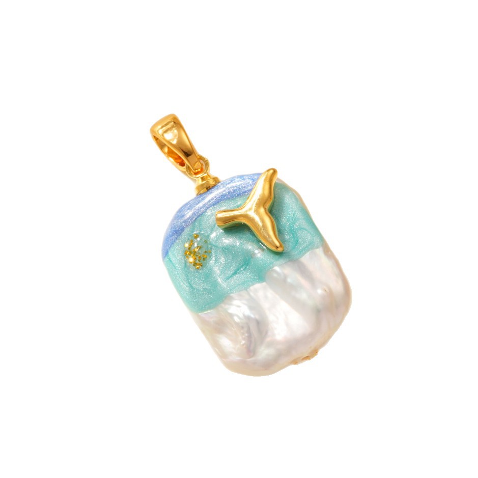 Marine oil painting style Baroque pearl pendant, 18k copper plated with real gold, color retention, high-end DIY accessory Item Picture