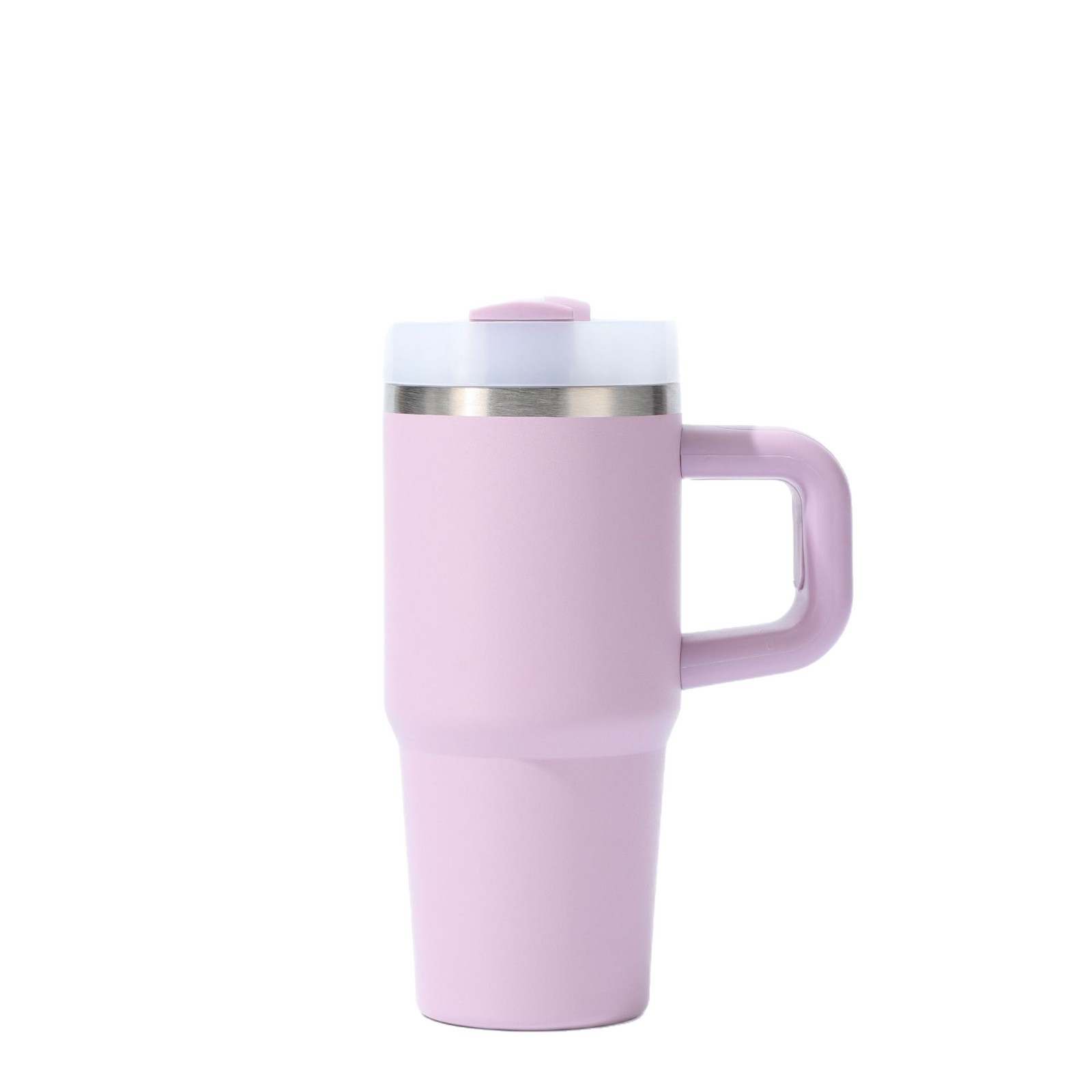 新品14oz便携吸管冰霸杯带手柄纯色汽车杯迷你真空保温杯现货批发白底实物图