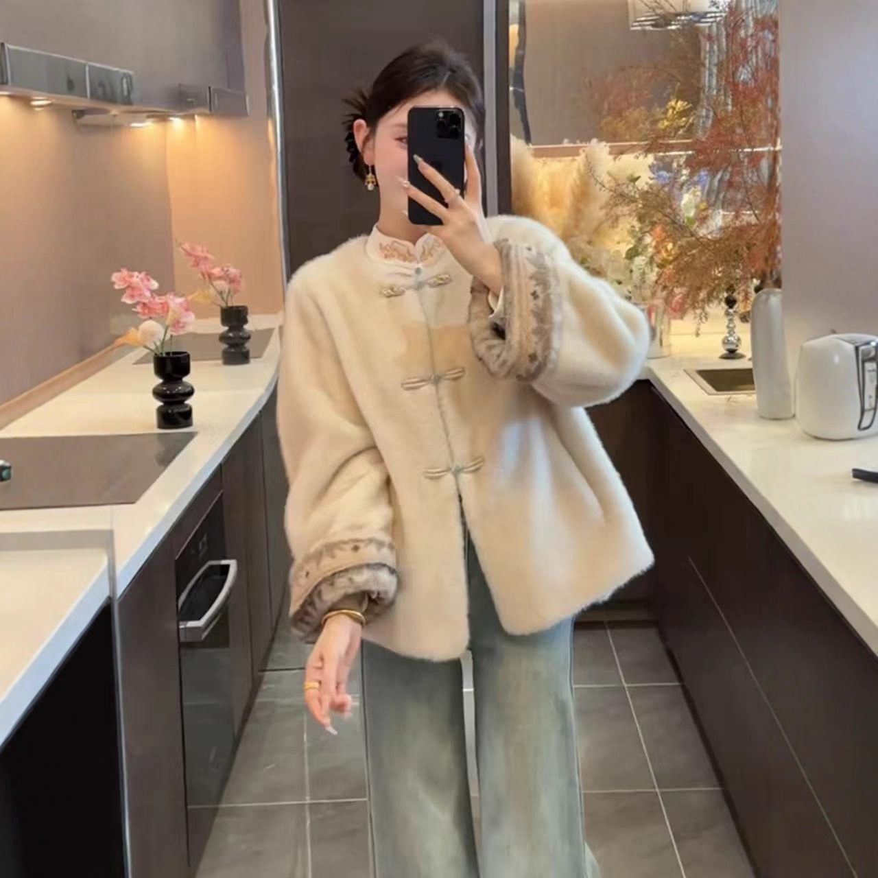 New Chinese-style winter clothing faux mink fur coat for women, autumn and winter with added fleece and thickening, Chinese-style light luxury overcoat Item Picture