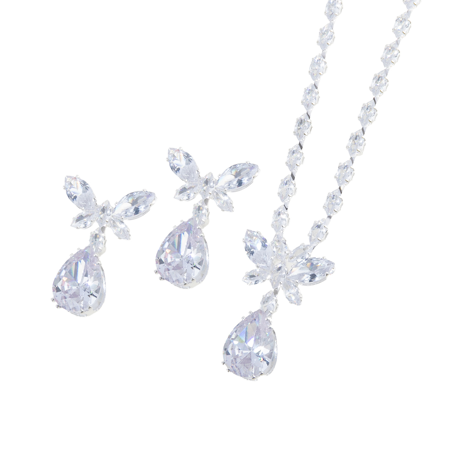 New cross-border two-piece set for brides, wedding banquets and parties, full zircon bow pendant jewelry set, shining and exquisite accessories for women Specification image