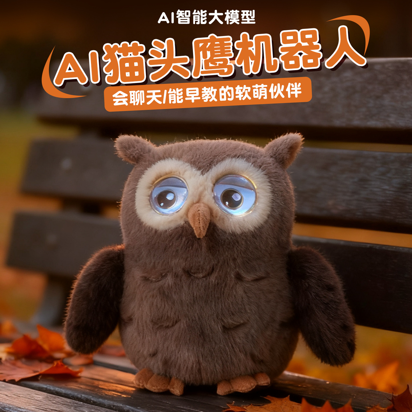 跨境Ai智能豆包语音对话猫头鹰 双眼睛情绪蓝牙WIFI互动陪伴玩偶