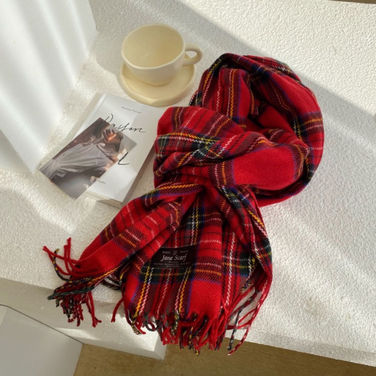 Women's winter 2024 new style high-end checkered shawl, dual-purpose double-sided thickened tassel scarf factory direct sales details Picture