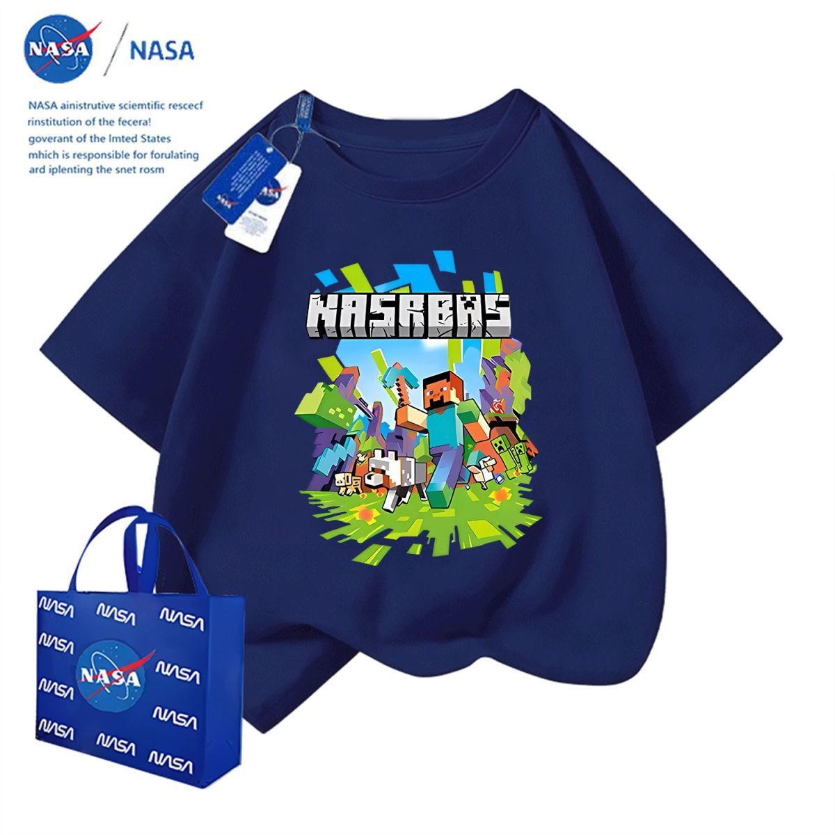 NASA我的世界男童T恤夏季男女童卡通潮流透气幼儿园儿童短袖上衣