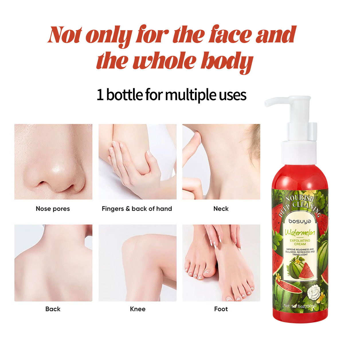 【 Cross-border Exclusive 】Bosuya Exfoliating Cream with Fruit Flavor for Body Cleansing, Moisturizing and hydrating Wholesale Application Scenario