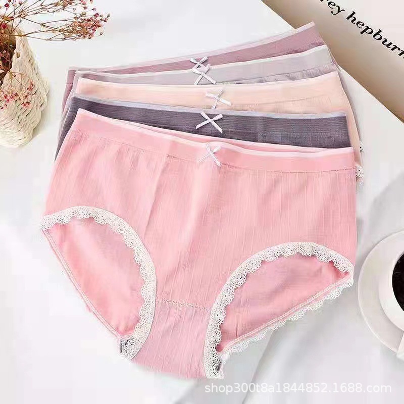 火烈鸟女士内裤少女蕾丝无痕纯棉石墨烯裆生理中腰无缝三角裤批发细节图