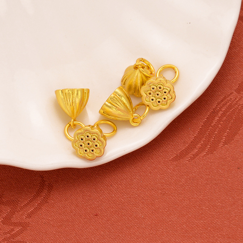 强保色沙金配件diy饰品古法金两世欢莲蓬吊坠手链手绳手串挂件细节图