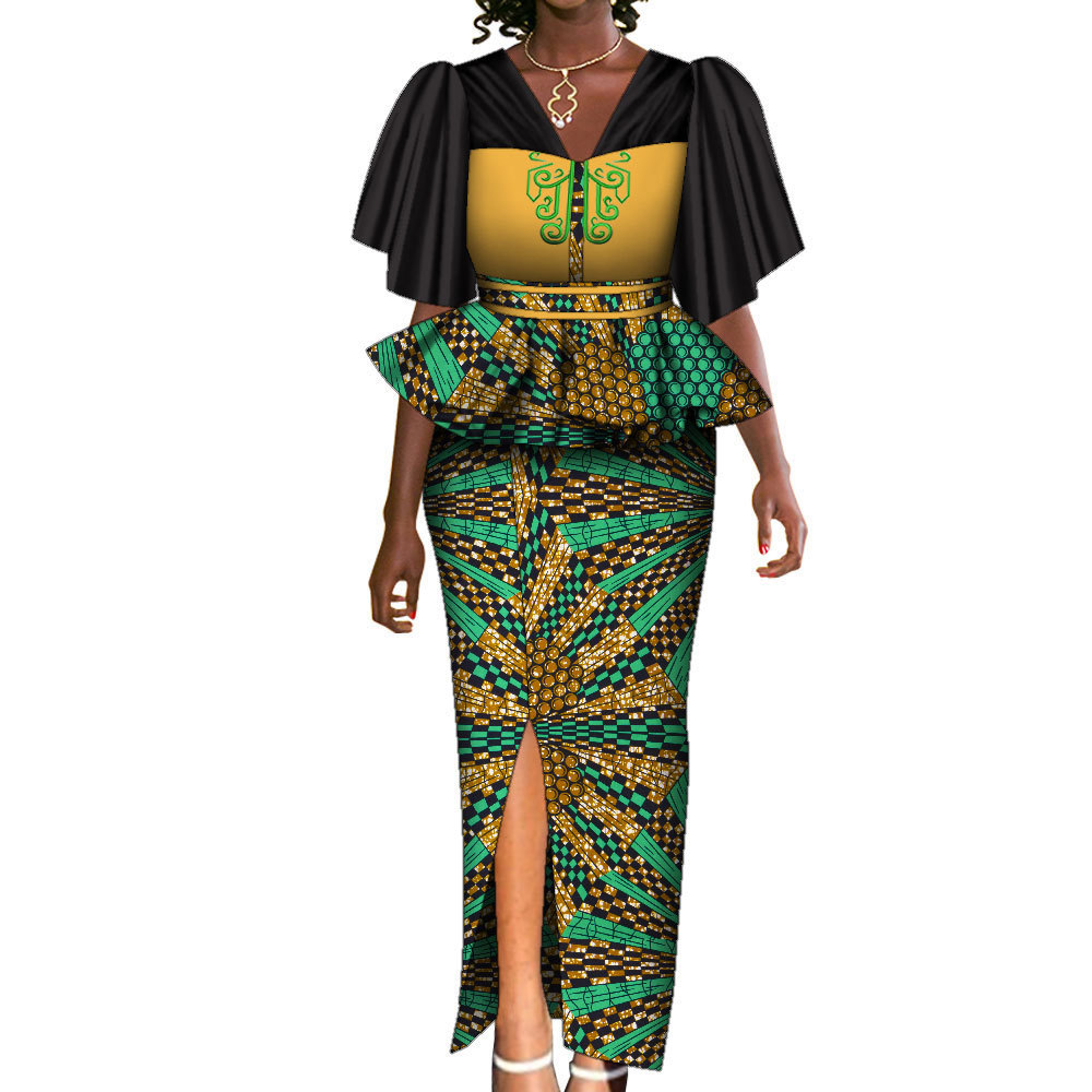 非洲风格印花吊带连衣裙女修身时尚连衣裙裙子面料质感