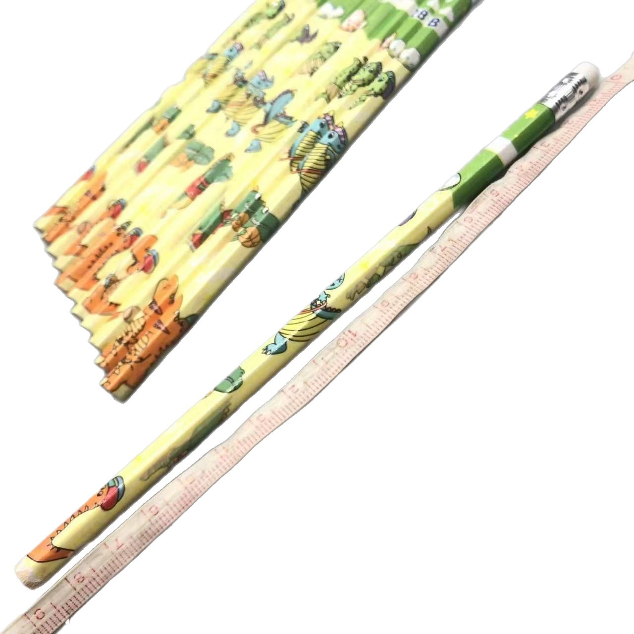 12 small leather-tipped pencils with pencil sharpeners, box gift, student graphite core 2B dinosaur pencils Item Picture