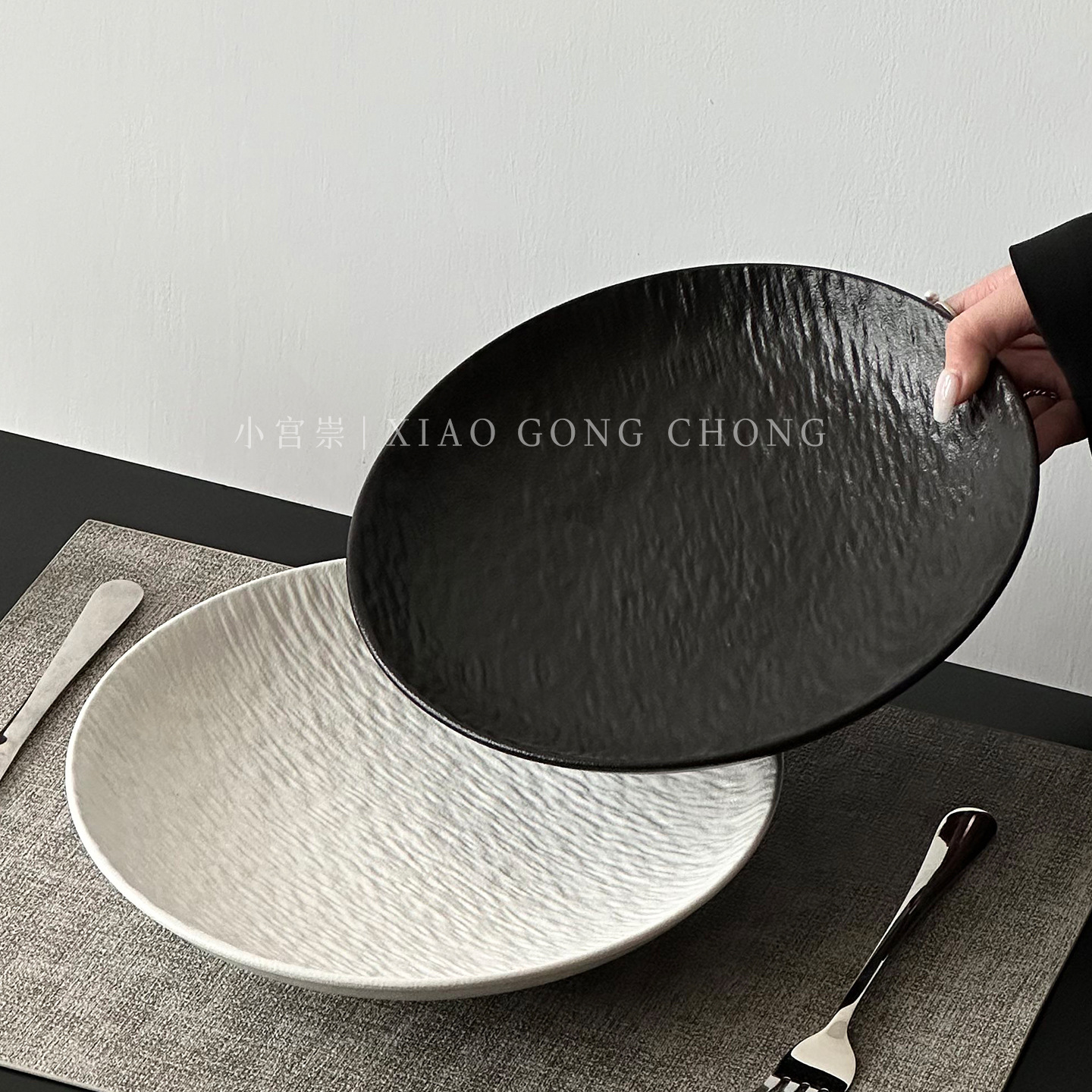 石纹陶瓷深盘轻奢家用牛排盘意面盘高级感西餐盘蔬菜沙拉盘盘子细节图