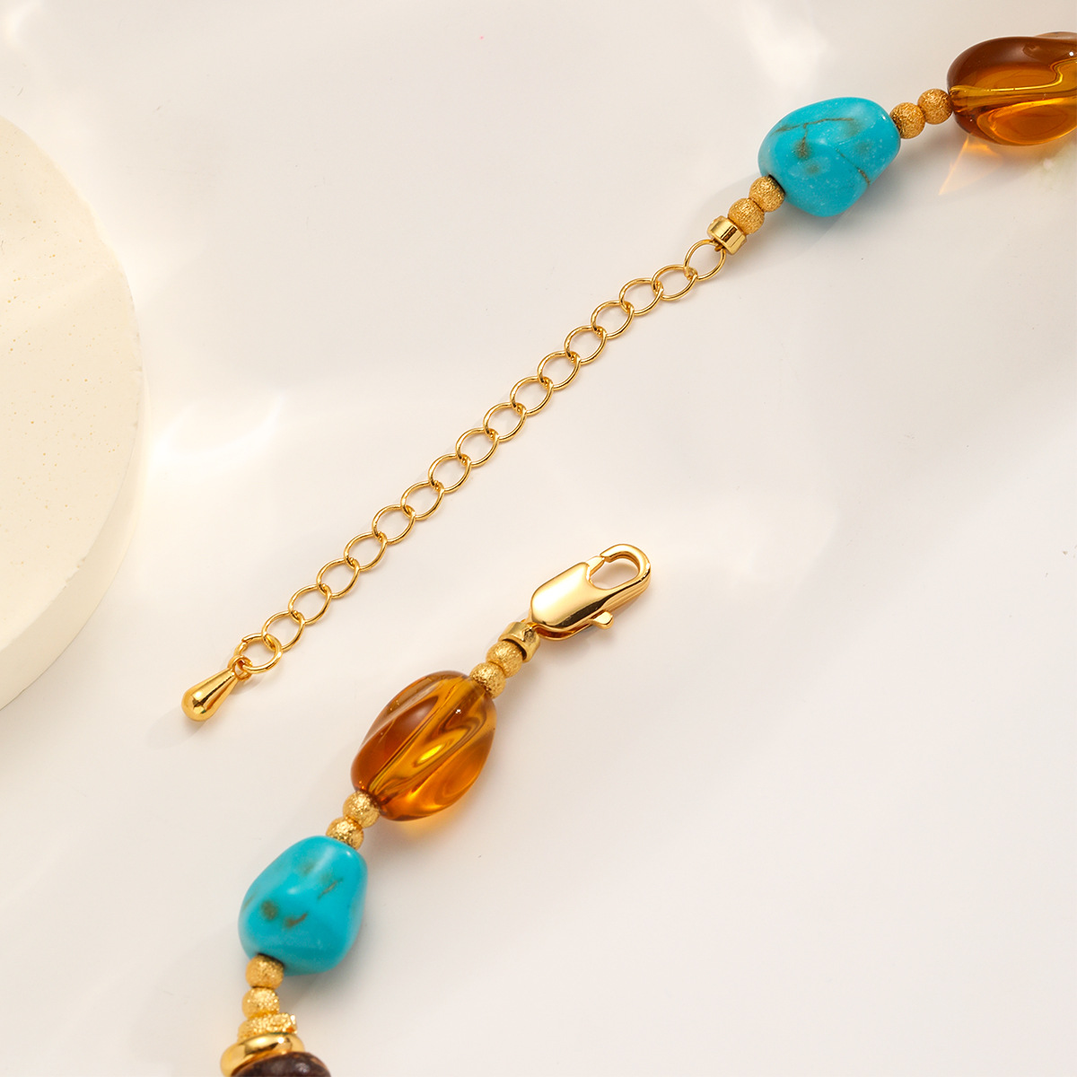 Nasha Cross-border Exclusive Maillard Wind Natural Stone Turquoise beaded Necklace, non-fading necklace, light luxury high quality Specification image