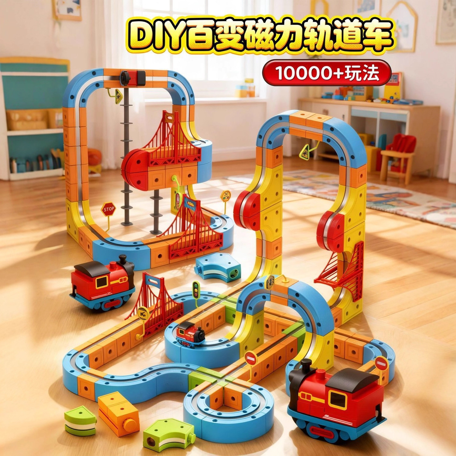 Children's educational electric magnetic high-speed rail train magic track cube DIY magnetic assembly toys for boys and girls
