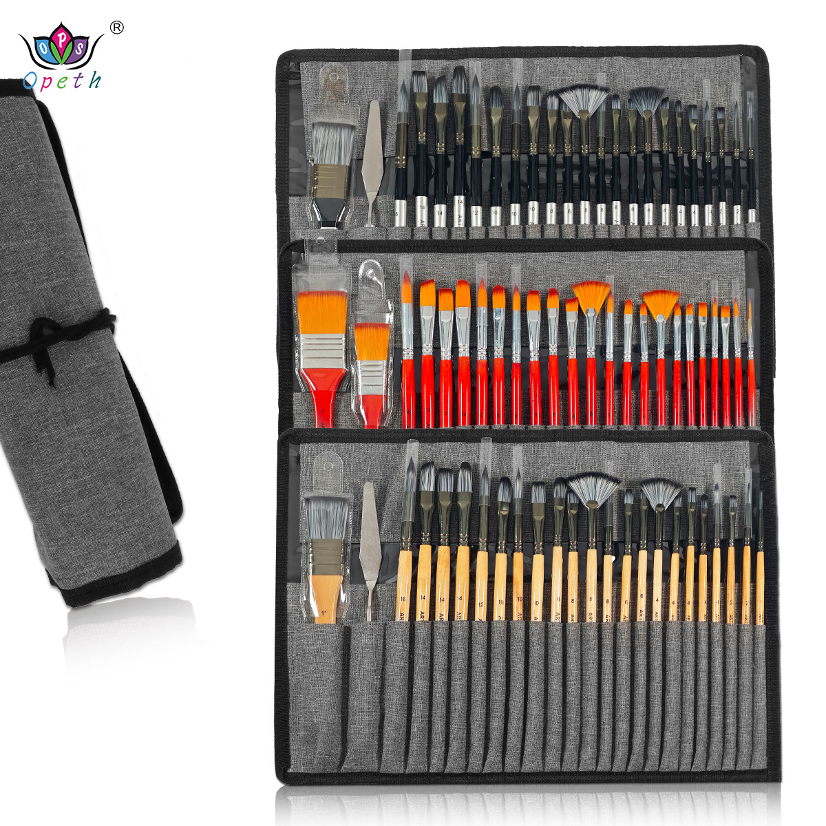 Amazon nylon wool wood brush set Portable pen curtain canvas bag Art student Drawing 24 paint brushes Specification image