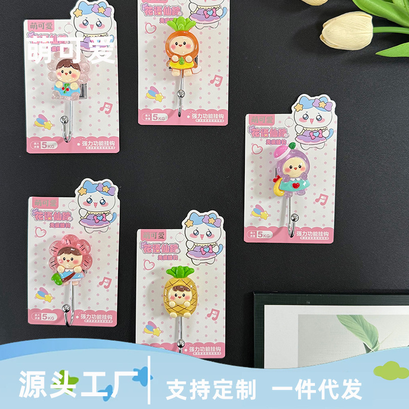 Cross-border luminous resin cartoon cute strong adhesive key wall-mounted wall hanger hook traceless towel adhesive hook