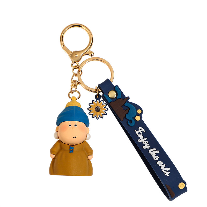 正版创意月半艺术家珍珠耳环少女蒙娜莎莎钥匙扣精致书包挂件批发白底实物图