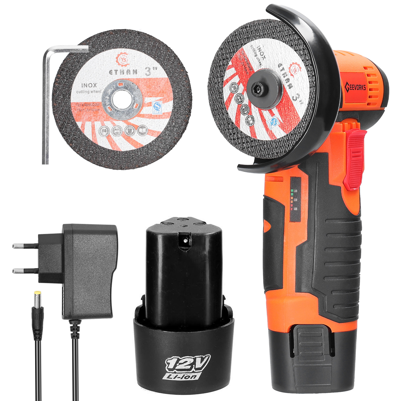 E23258 small Angle grinder, 12V Specification drawing