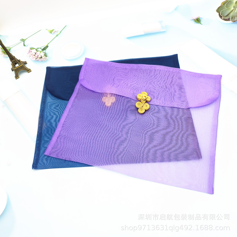 In-stock silk scarf button-up gauze bag, Chinese-style scarf flip cover, European-style gauze silk scarf bag, retro cheongsam and dress storage bag Specification image