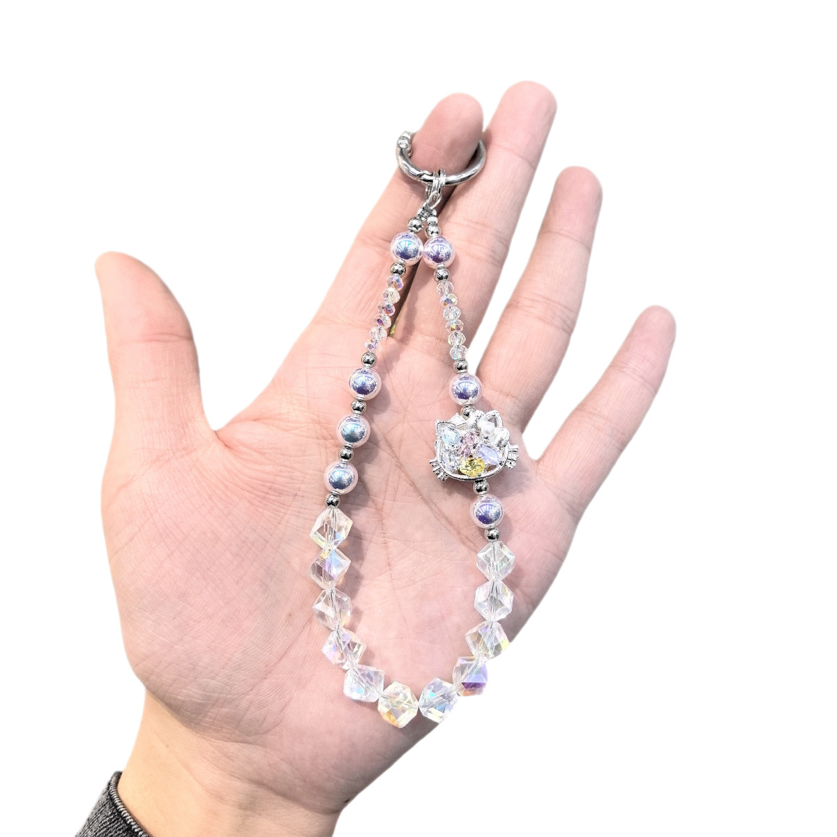 Ins-style diamond-encrusted butterfly cat crystal mobile phone chain, colorful cube sugar keychain, pearl pendant, girl's heart pouch pendant Item Picture