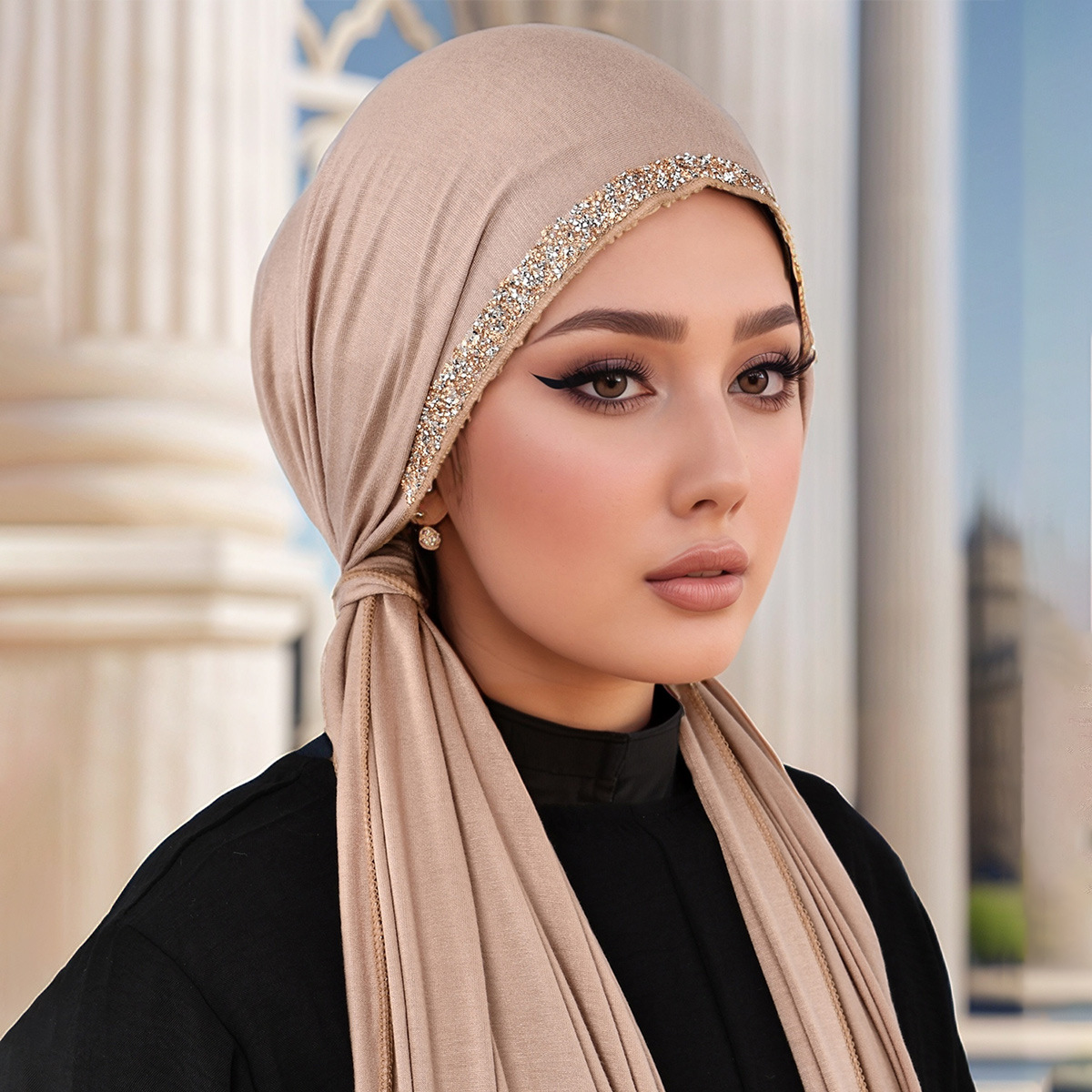 A new best-selling solid-color embossed diamond and lustrous cotton headscarf for foreign trade, a soft, fashionable and trendy headscarf for women with ethnic style