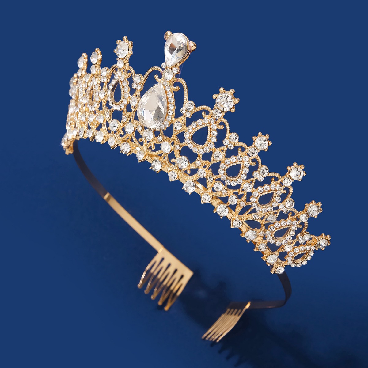 European and American wedding bride's crown headwear, crystal wedding hair accessory, wedding dress, studio queen's hair crown, crown hair band details Picture