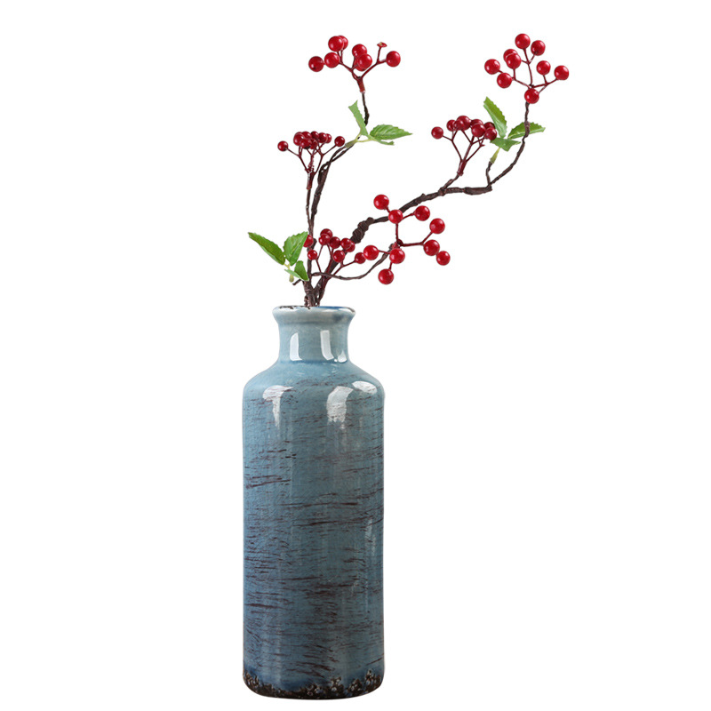 2025 Cross-border Rural Ice-Crack Ceramic Vase in Gray, Blue and Green 3-piece Set Bohemian Retro Home Decoration Farmhouse Vase Item Picture