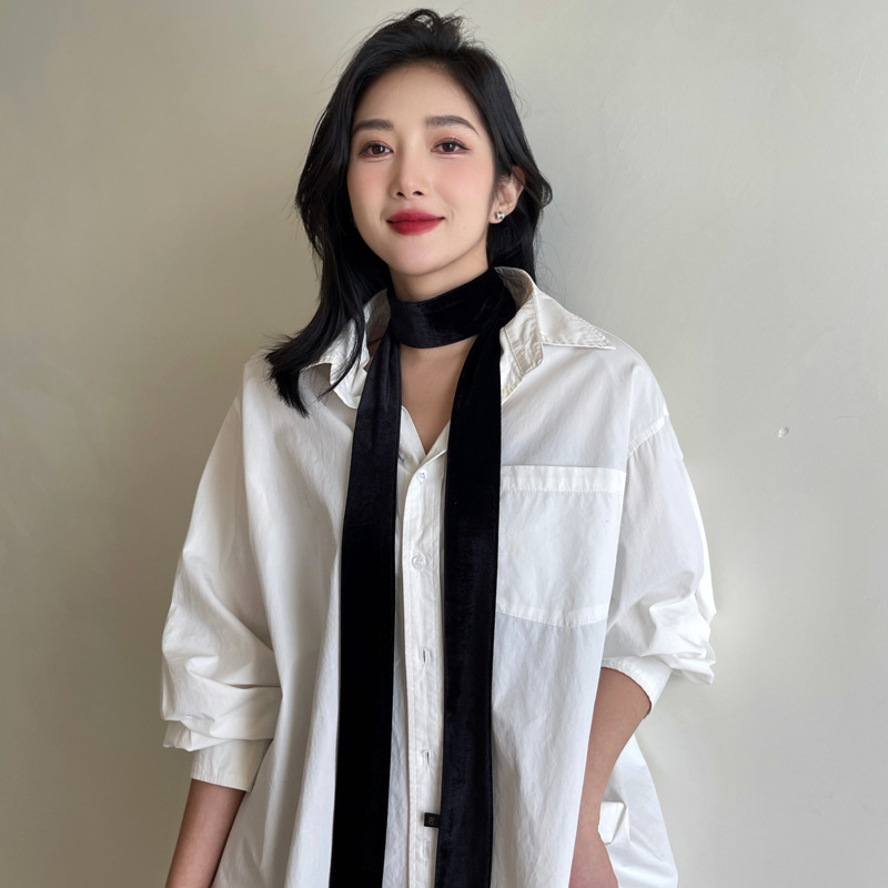 New autumn and winter velvet narrow long satin small silk scarf, fashionable solid color belt, versatile bag band, hair band for women
