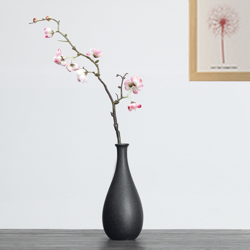 陶瓷花瓶简约黑陶客厅家居装饰品摆件复古黑色陆宝干花插花器花盆