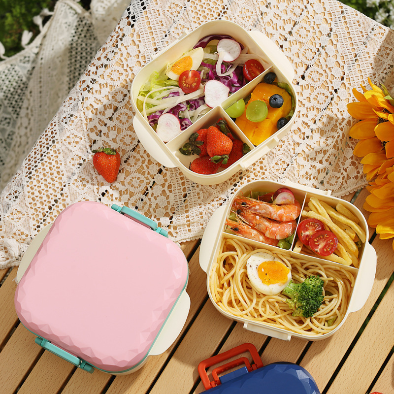 Nordic InS-style modern sealed lunch box, student dormitory bento box with lid, multi-functional compartments bowl with fork and spoon details Picture