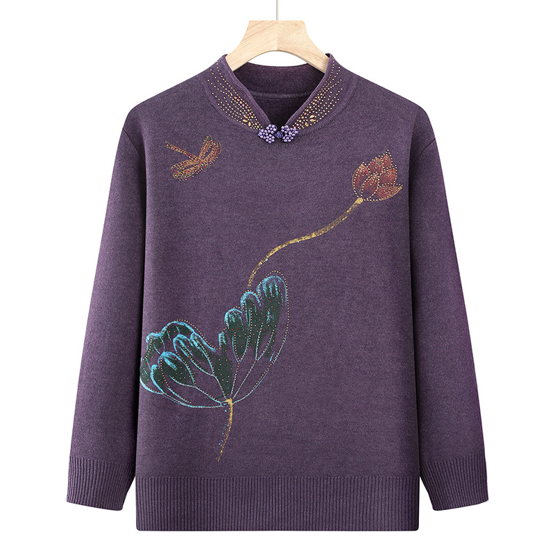 Mother's winter clothes: thickened fleece sweater, one-piece fleece warm top, Chinese-style cheongsam collar base layer for middle-aged and elderly women Specification image