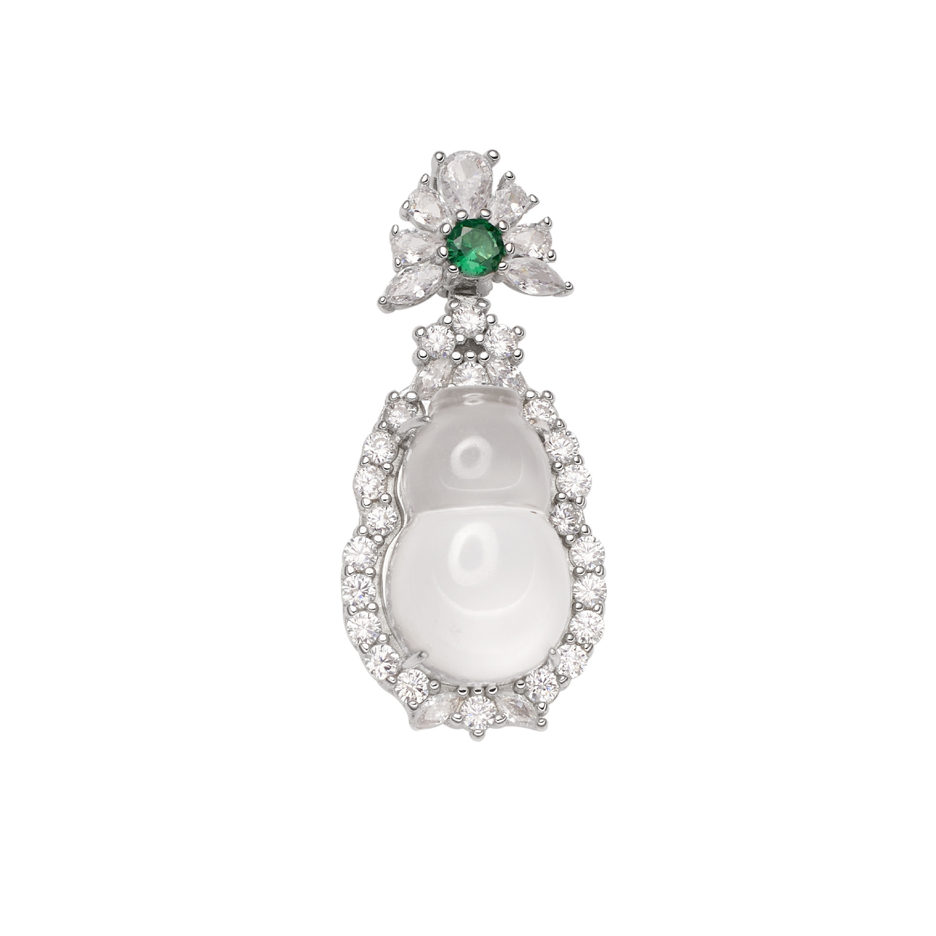 S925 Silver Quarquartz jade Gourd Necklace for Women, New Chinese-style national trend high Ice Fortune Pendant, ice-transparent silver inlaid with jade Item Picture